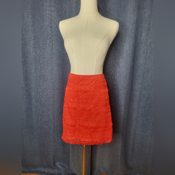 J. Crew Dresses & Skirts - NWT J Crew Embroidered Skirt Orange/red Size 6 Fringe Lace